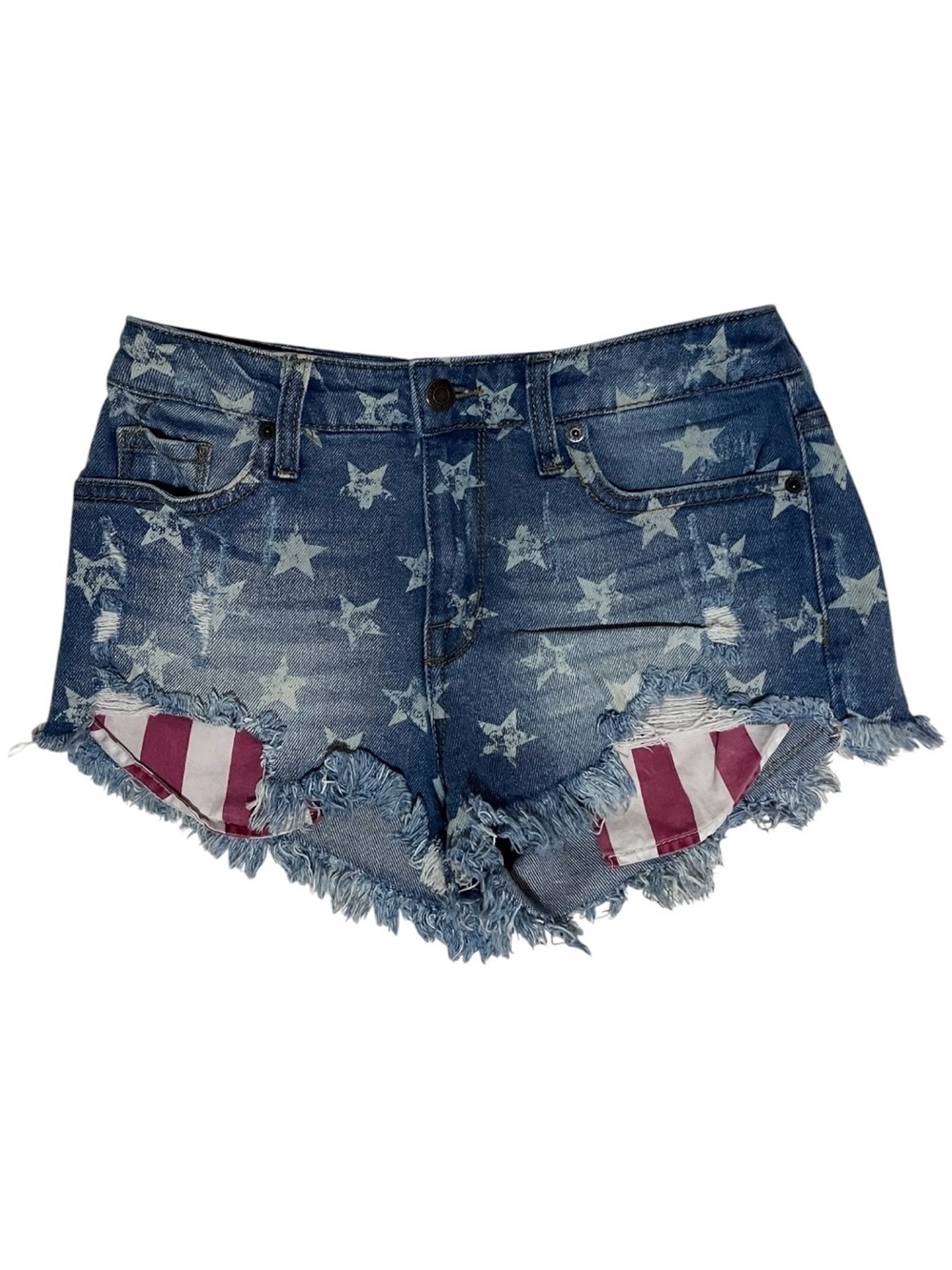 Size 2 Mossimo Supply Star-Print American flag Distressed Denim Shorts cotton
